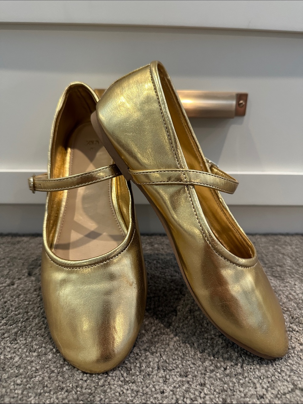 Zara Metallic Gold Mary Jane Flats